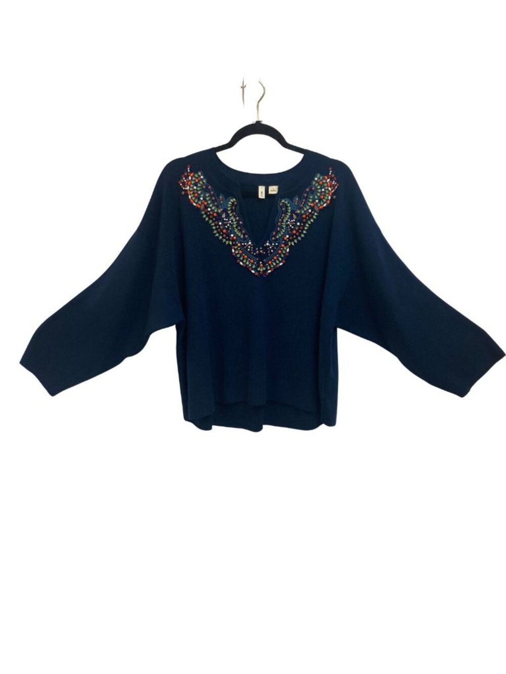 Anthropologie MOTH Beaded Navy Sweater Long Sleeved Size XL